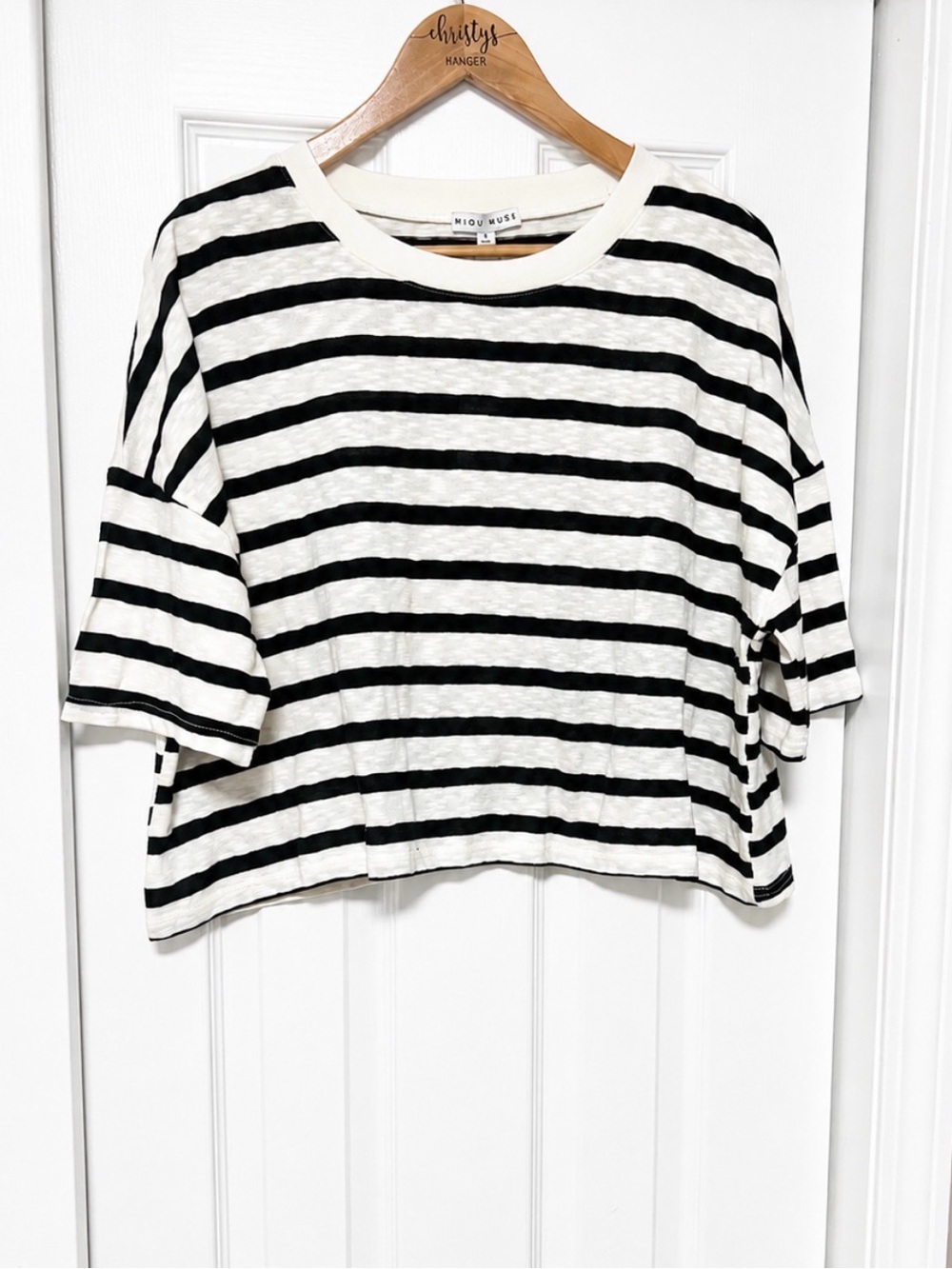 MIOU MUSE Striped Knit Crop Top Small Black White Oversized